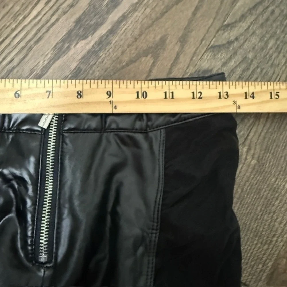 Maniere De Voir Black Vegan Leather Mesh Ruched Pants New See Measurements